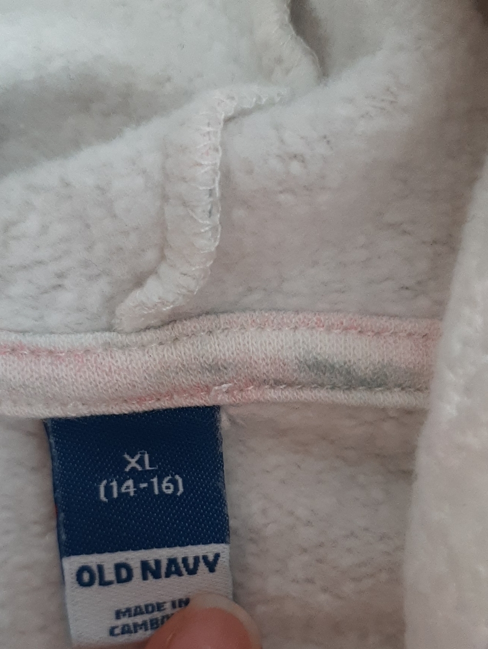 Old Navy White Hoodie with Subtle Pastel Pink And Gray. Girl's Size 14-16 XL - Picture 3 of 4